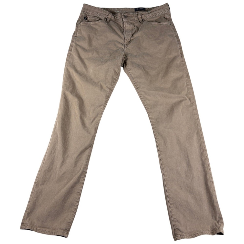 AG Adriano Goldschmied Everett Slim Straight Pants‎ Mens 36x32 Beige Flat Front